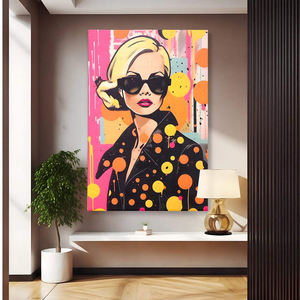 Tablou canvas cu tablou canvas portret femeie ochelari, fara rama, pe sasiu de lemn